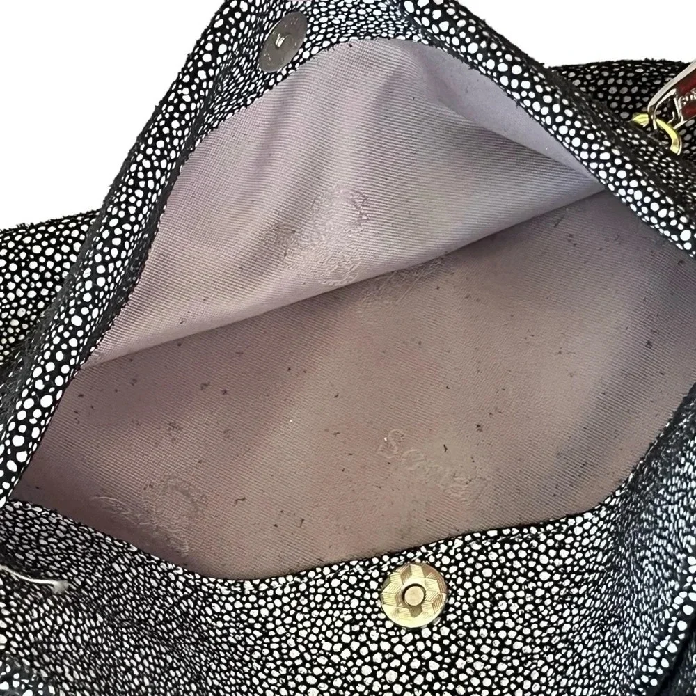 Sorial Black and White Pebbled/Dot Shimmer Crossbody Silver Chain Strap - Picture 9 of 13